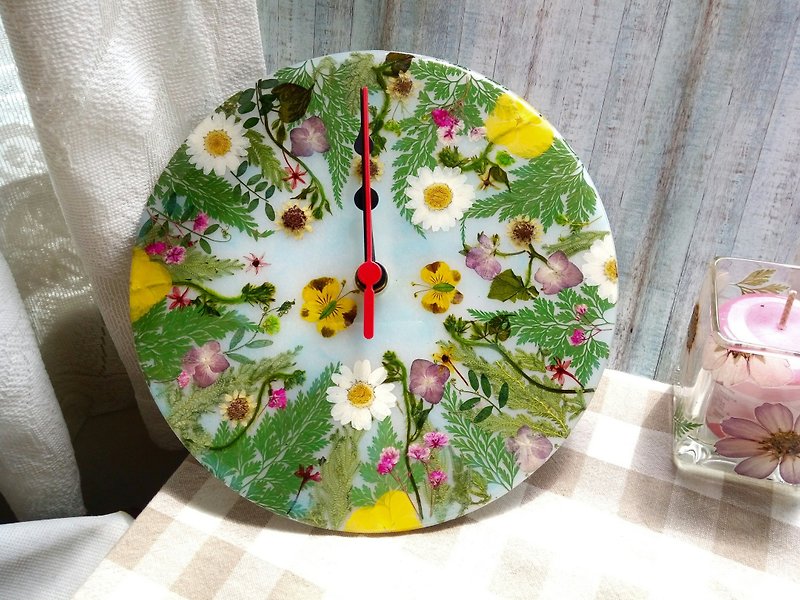 Dry Flowers, Pressed Flowers, Flowers Wall Clock, Garden - Clocks - Acrylic Multicolor