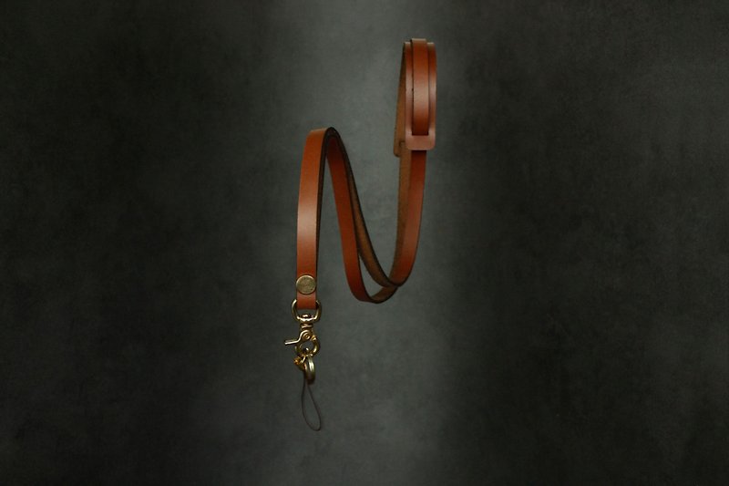 UNIC equipment functional neck lanyard 1.0 / ID lanyard / leather pendant keychain [can be customized] - Lanyards & Straps - Genuine Leather Brown