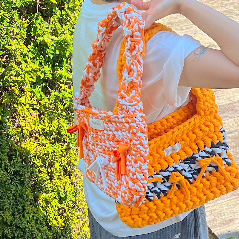 【ヒビバッグ】ASPOの手作りニットバッグ || カスタム、編み物、ショルダーバッグ、トートバッグ - トート・ハンドバッグ - その他の素材 多色
