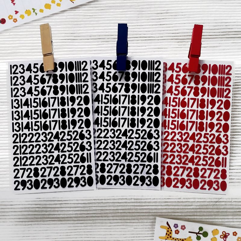 Number Stickers for Calendar (2 or 3 Pieces Set) - สติกเกอร์ - วัสดุกันนำ้ สีดำ