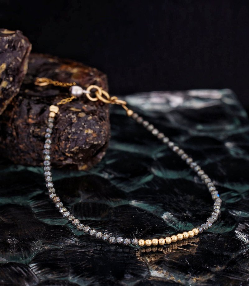 Superfine 1/20 14K Gold Filled Pyrite Bracelet with Japan Memory Wire - Bracelets - Gemstone 