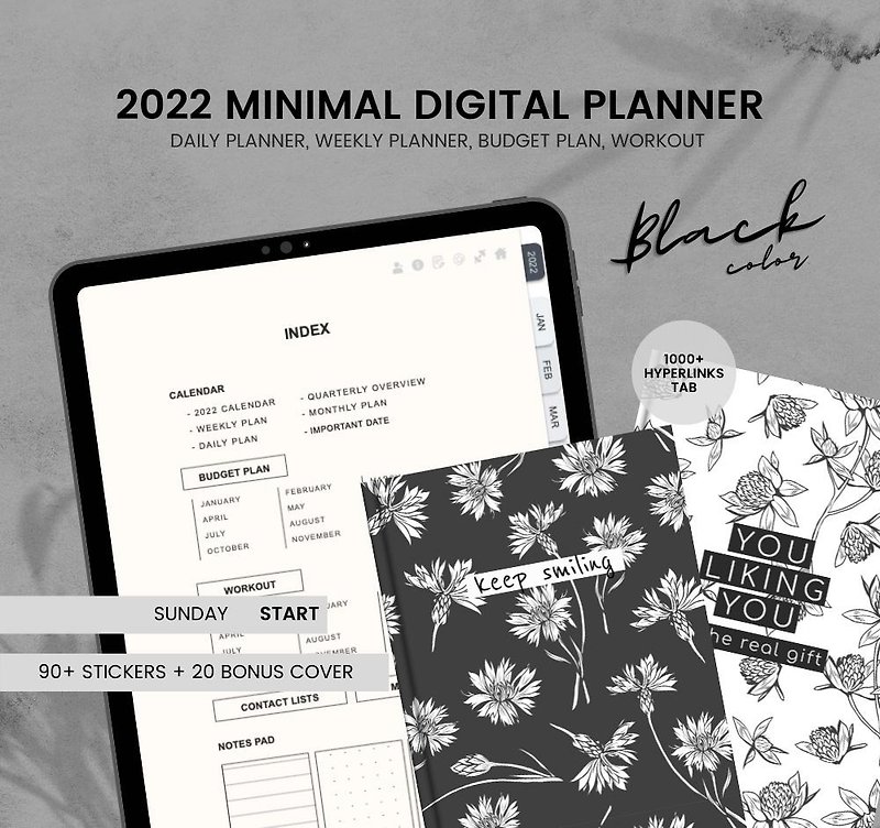 2022 Minimal Digital Planner Black Color | Goodnotes/Notability Planner - Digital Planner & Materials - Other Materials 