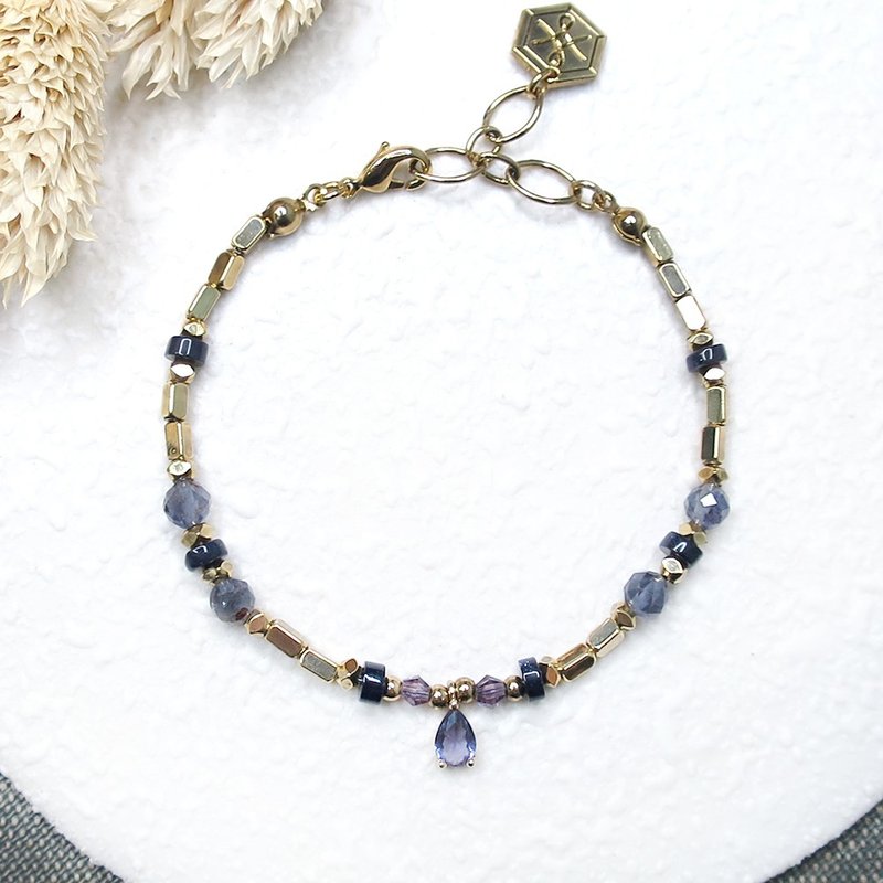 VIIART. Deep ocean. Violet blue Stone antique gold Bronze bracelet | don't pick your hands around lavender Stone - สร้อยข้อมือ - เครื่องประดับพลอย สีม่วง