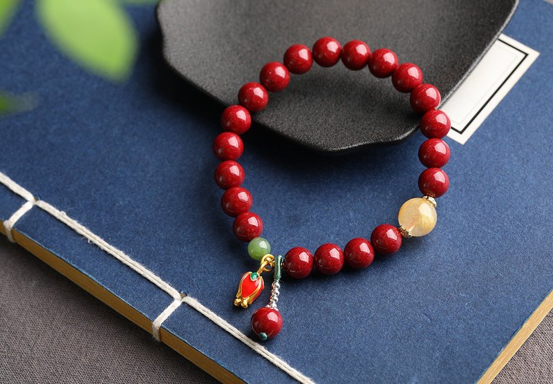 天然原礦硃砂精品紫金砂單圈手鏈   精工  硃砂含量高達95%以上 - 鑰匙圈/鑰匙包 - 寶石 