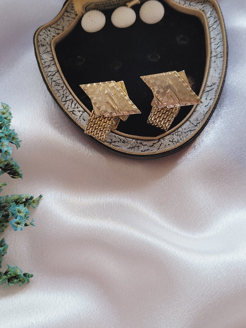 美國西洋古董飾品 / 霧金格紋個性翻轉式鉸鏈古董袖扣Cufflinks - 袖扣 - 其他金屬 