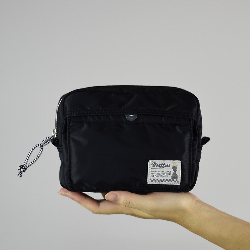 シンプルな多機能ポケットポーチポーチ化粧品3C  - 簡潔な黒のコインケース、アクセサリーバッグ、化粧品袋、小型ガジェットバッグ、ジッパーポーチ - ポーチ - ポリエステル ブラック