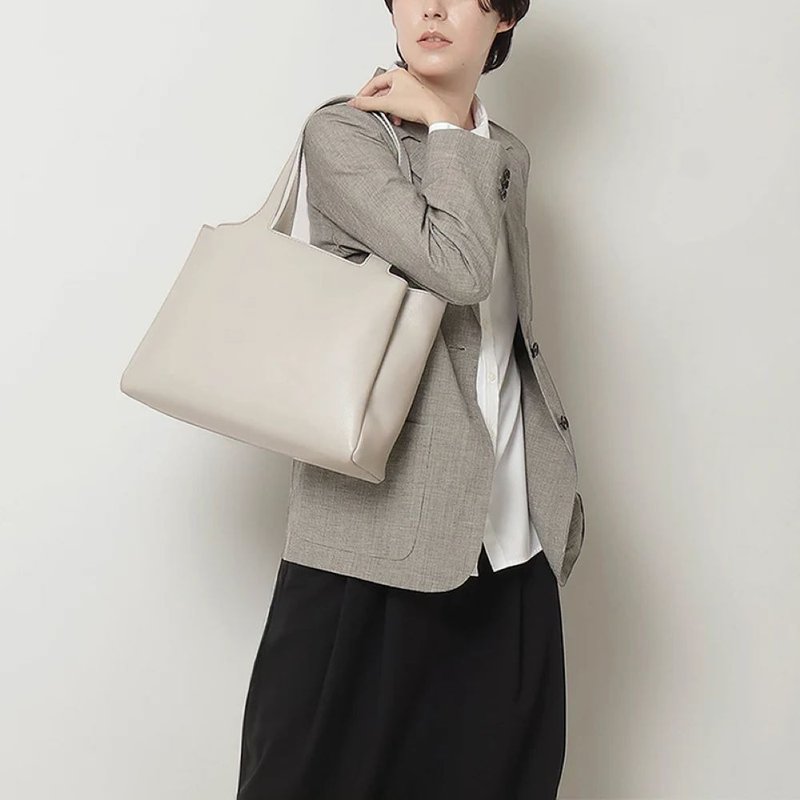 Sou Tote Bag-Light Gray - Messenger Bags & Sling Bags - Genuine Leather Gray