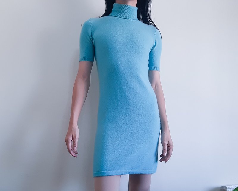 100% 藍色羊絨洋裝 緊身毛衣洋裝 VIAGGIO BLU 洋裝 尺寸 S-M - 女毛衣/針織衫 - 羊毛 藍色