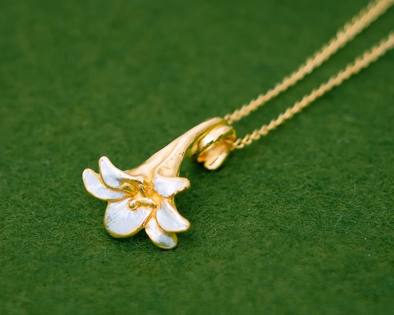 Lily necklace - Japanese - pendant head & chain - Lily flower - Necklaces - Silver Gold