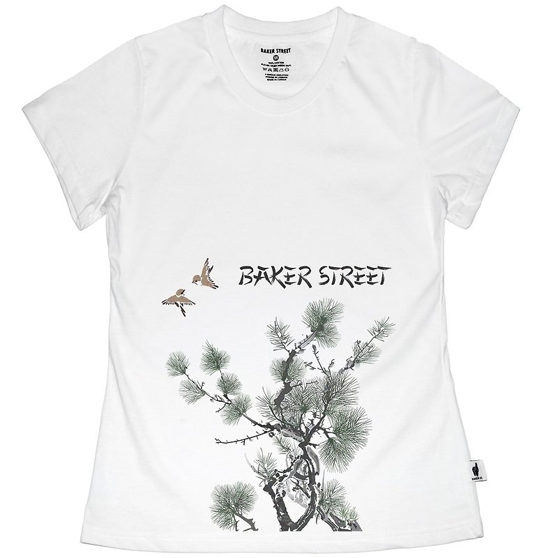 British Fashion Brand -Baker Street- Image of East Printed T-shirt - Women's T-Shirts - Cotton & Hemp White