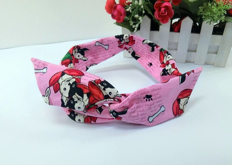 Hairband~~Puppy aluminum wire headband with pink bottom*SK* - เครื่องประดับผม - ผ้าฝ้าย/ผ้าลินิน 