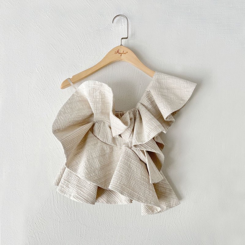 訂製系列-Aurora單肩荷葉上衣 - 背心/無袖上衣 - 棉．麻 卡其色