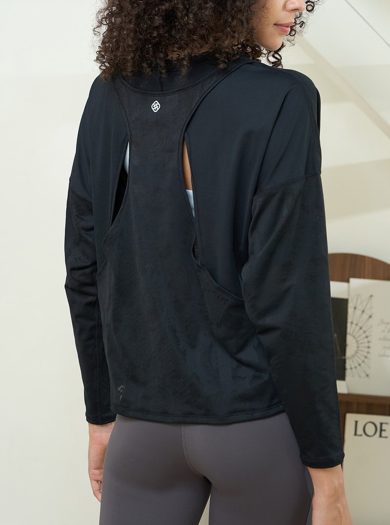 【S2N】DESIGN FOR LIFE silhouette textured nude long-sleeved top_Black T376 - Women's Yoga Apparel - Nylon Black