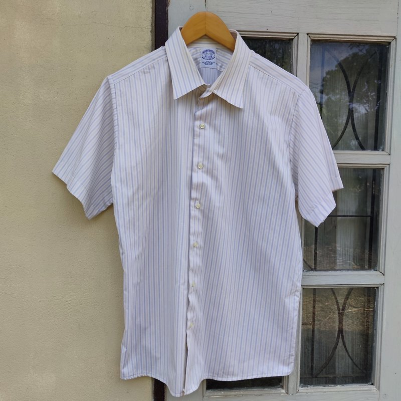 Vintage Brooks Brothers Striped All Egyptian cotton Short Sleeve Shirt - Men's Shirts - Cotton & Hemp Blue