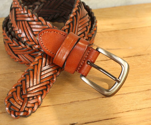 Leather Braided Belt - Orange