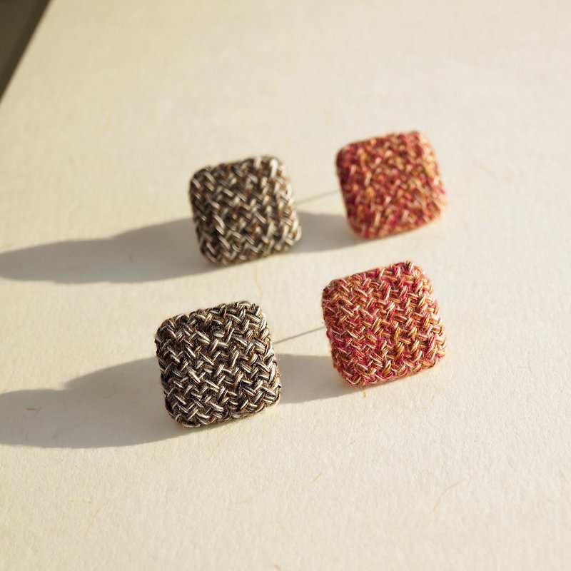 Cotton & Hemp Earrings & Clip-ons Red - ITS-268 【Interwoven Series · Square Dark Earrings】 Braided Hair Black Red Ear Earplugs Valentine's Day Gifts New Year's Gifts