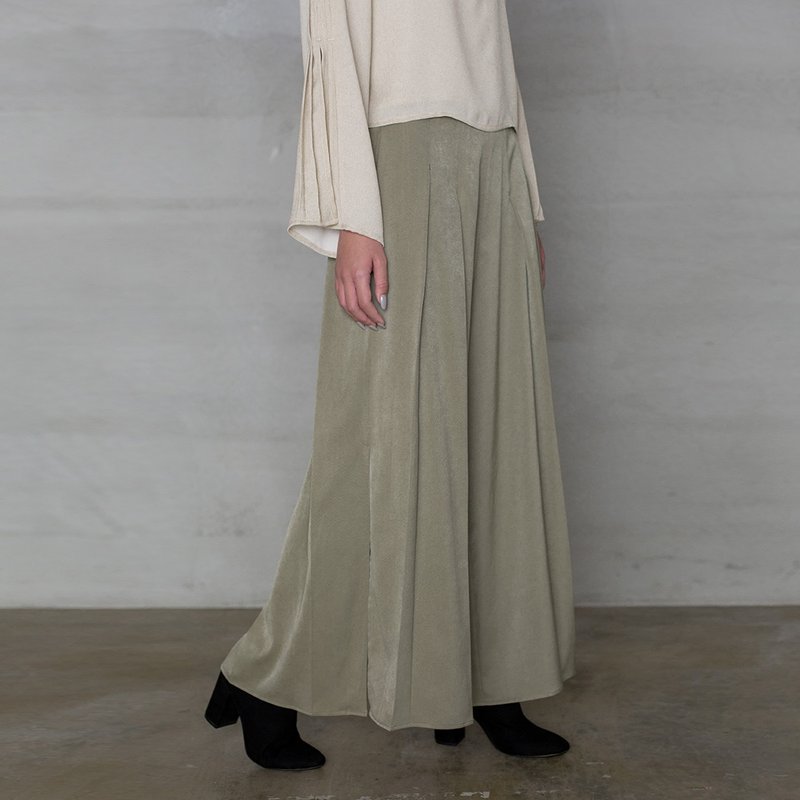 餘韻漫漫打褶側開衩寬褲TenderSoulPleated SideSlit Windy Pants - 女長褲 - 聚酯纖維 多色