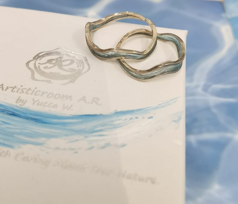 海洋設計樹脂情侶銀戒指 - 戒指 - 樹脂 藍色