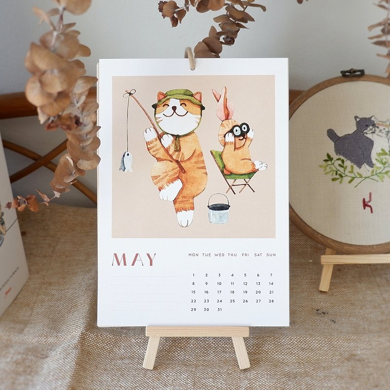 2023 Calendar Watercolor themed Rabbits & Cats welcome the Year of the Rabbit. - 月曆/年曆/日曆 - 紙 卡其色