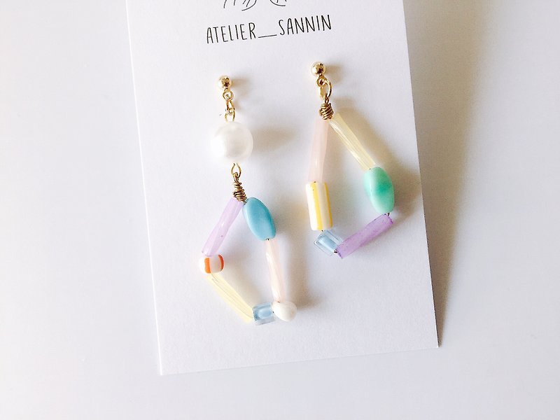 Pearl sugar series - pink pearl pendant earrings earrings [can be modified folder / anti-allergic silicone ear hook] - Earrings & Clip-ons - Paper Yellow