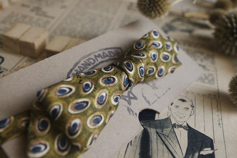Marriage Graduation Gift - Antique Cloth Tie Tie Handmade Bow Tie - Seoul Gentleman - Narrow Edition - หูกระต่าย/ผ้าพันคอผู้ชาย - ผ้าไหม สีเขียว