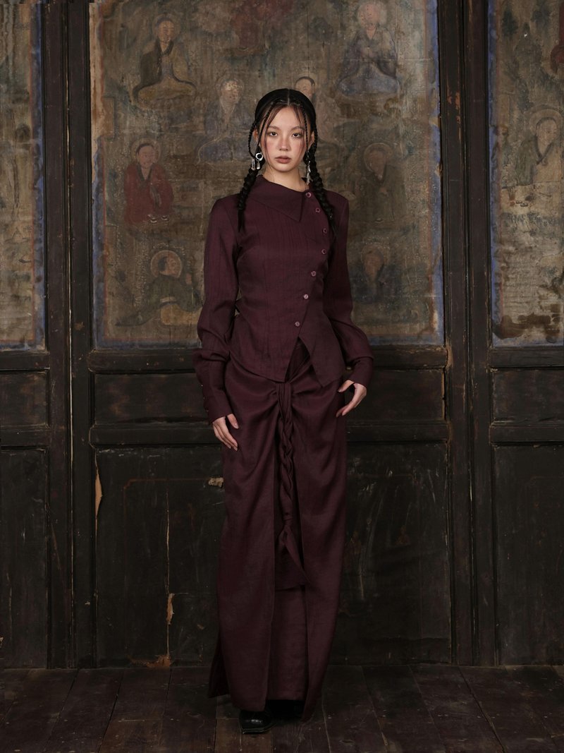 溯洄從之 / 珠光果實紐扣長袖襯衫 / 半裙套裝 - 女襯衫 - 其他材質 紫色