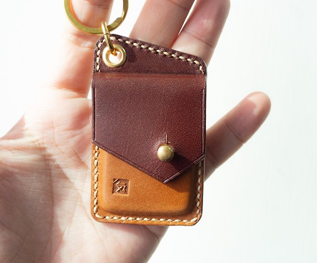 Handmade Leather Keychain Pouch With Key Buckle Fashionable Brown