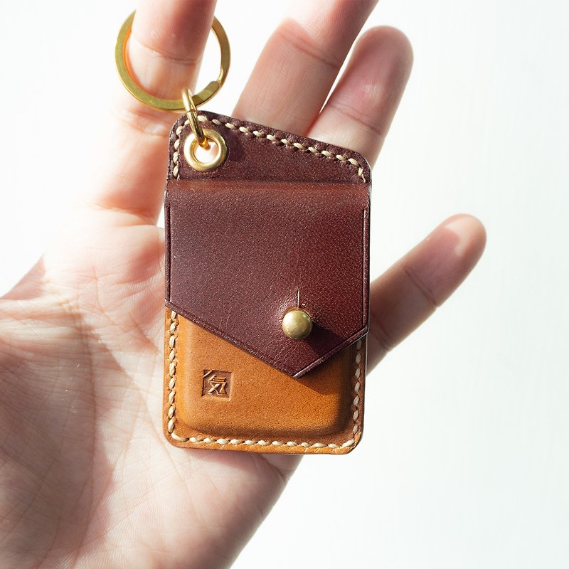 //Made to order//Genuine Leather Personalised tiny keychain pouch - Keychains - Genuine Leather Brown