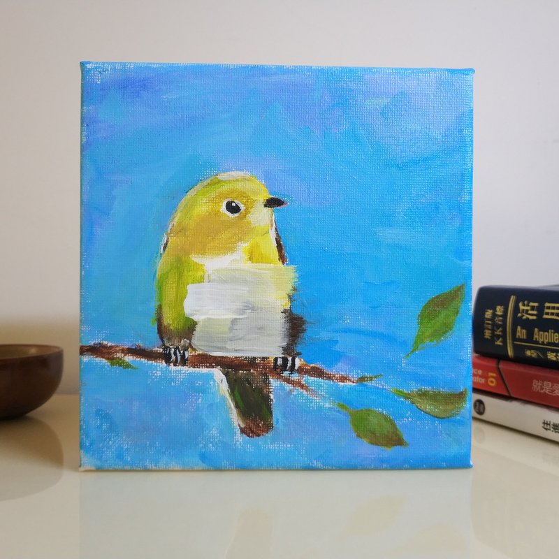 初生鳥兒不怕風/風中的綠繡眼/ 原創油畫/獨一無二 - 擺飾/家飾品 - 棉．麻 