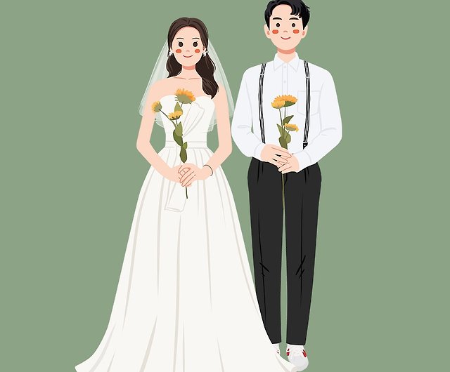 ヤンのようなカスタマイズされた結婚式は 電子ファイルについて韓国のカップルのかわいいイラストアバターの結婚式の本を描いた ショップ Aria 似顔絵 イラスト 挿絵 Pinkoi