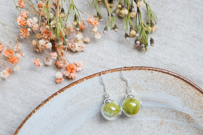 Prairie / 925 Silver Dangle Earrings / Glass Dome Earrings - ต่างหู - แก้ว สีเขียว