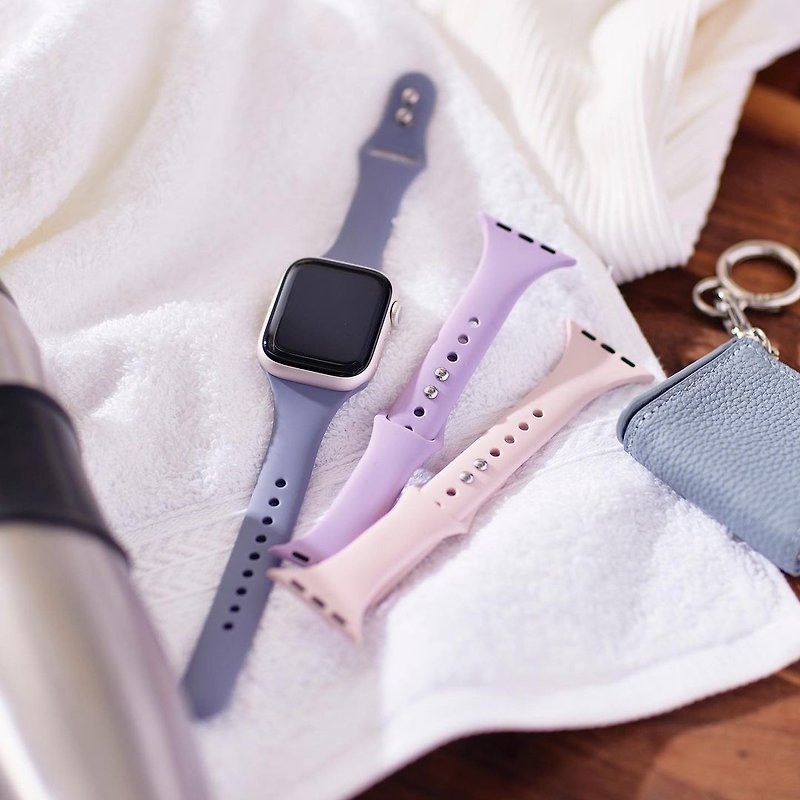Apple Watch 38/40/41mm 仕女矽膠雙扣錶帶 - 錶帶 - 矽膠 粉紅色