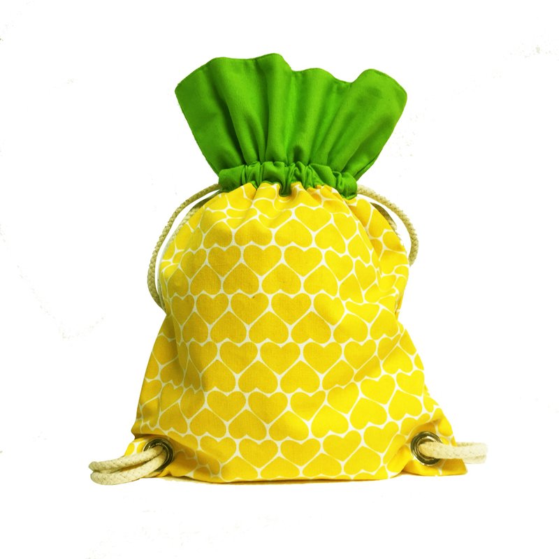 Ang Ku Kueh Girl's B.F.F. Drawstring Backpack (Pineapple) 水果系列 凤梨 抽绳包包 - 束口袋/束口背包/水桶包 - 棉．麻 黃色