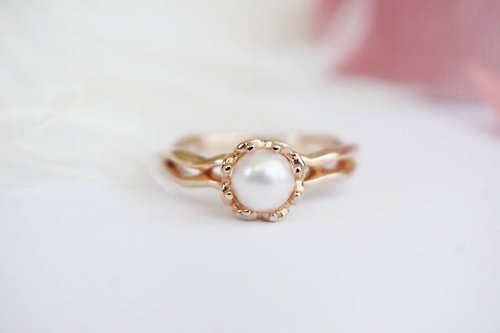roseandmarry Natural White Pearl Ring Silver Ring 925