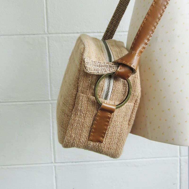 Cotton pocket square. Natural dyes tan - Messenger Bags & Sling Bags - Cotton & Hemp Brown