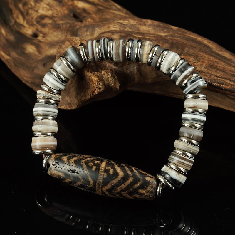 Burmese wooden beads buried in the ground. Pharmacist’s piece beads bracelet (length 20 cm, inner circumference 16 cm) - Bracelets - Other Materials 