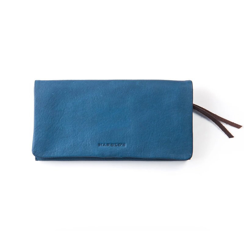 German Harolds Chakral long clip/blue/genuine leather/wallet/wallet/handmade - กระเป๋าสตางค์ - หนังแท้ สีน้ำเงิน