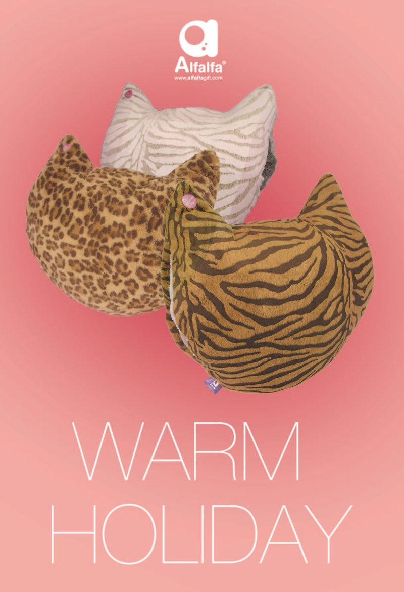 Cat Hand warmer Cushion (Neoprene pattern) - หมอน - ผ้าฝ้าย/ผ้าลินิน สีนำ้ตาล