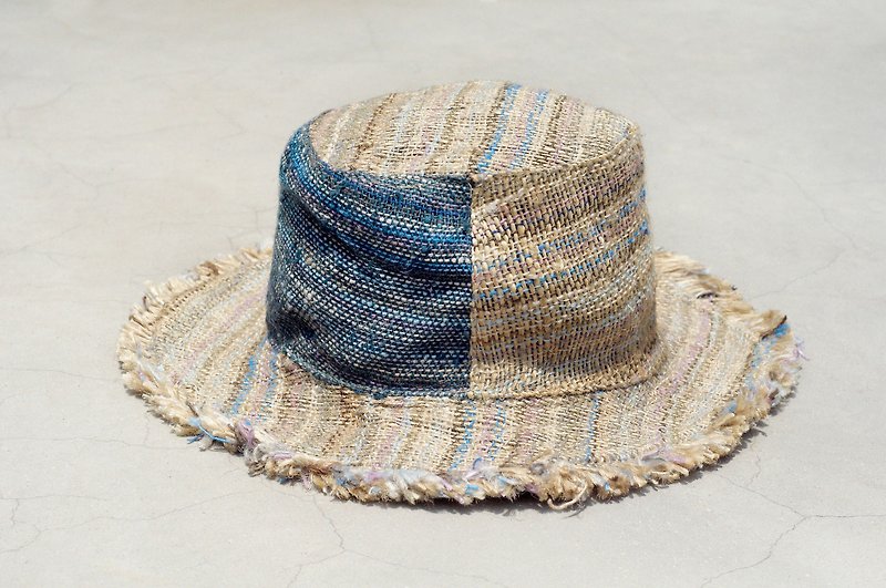 A limited edition of hand-woven cotton cap / knit cap / hat / visor / hat - blue color stitching Forest - Hats & Caps - Cotton & Hemp Blue