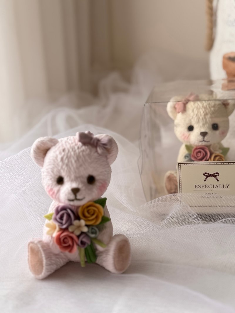 捧花擴香石石膏小熊 - 香氛/精油/擴香 - 其他材質 粉紅色