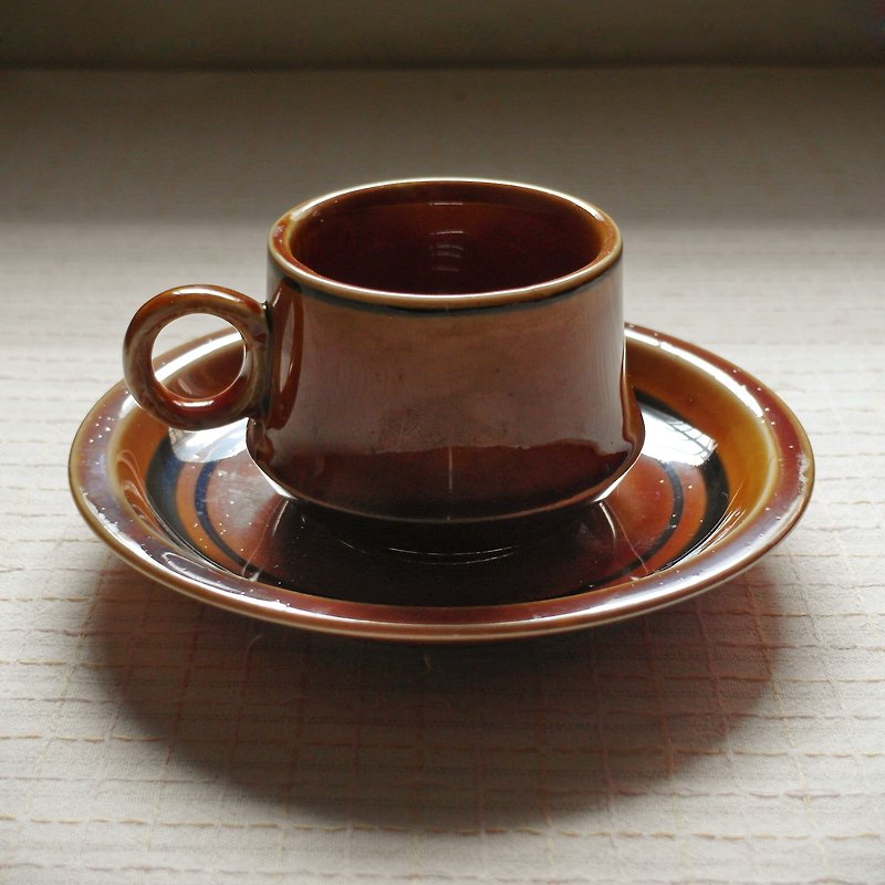 早期咖啡杯碟組-醬油色 (餐具/舊貨/老物/陶瓷) - 咖啡杯/馬克杯 - 陶 咖啡色