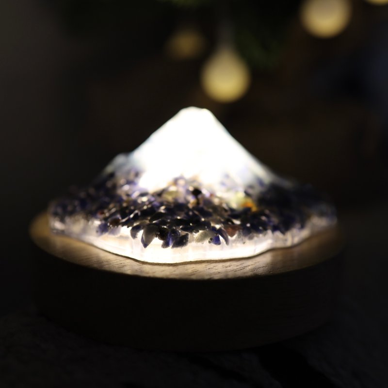 【聖誕禮物】藍色富士山小夜燈-輕透感天然水晶療癒礦石奧根塔 - 燈具/燈飾 - 半寶石 藍色