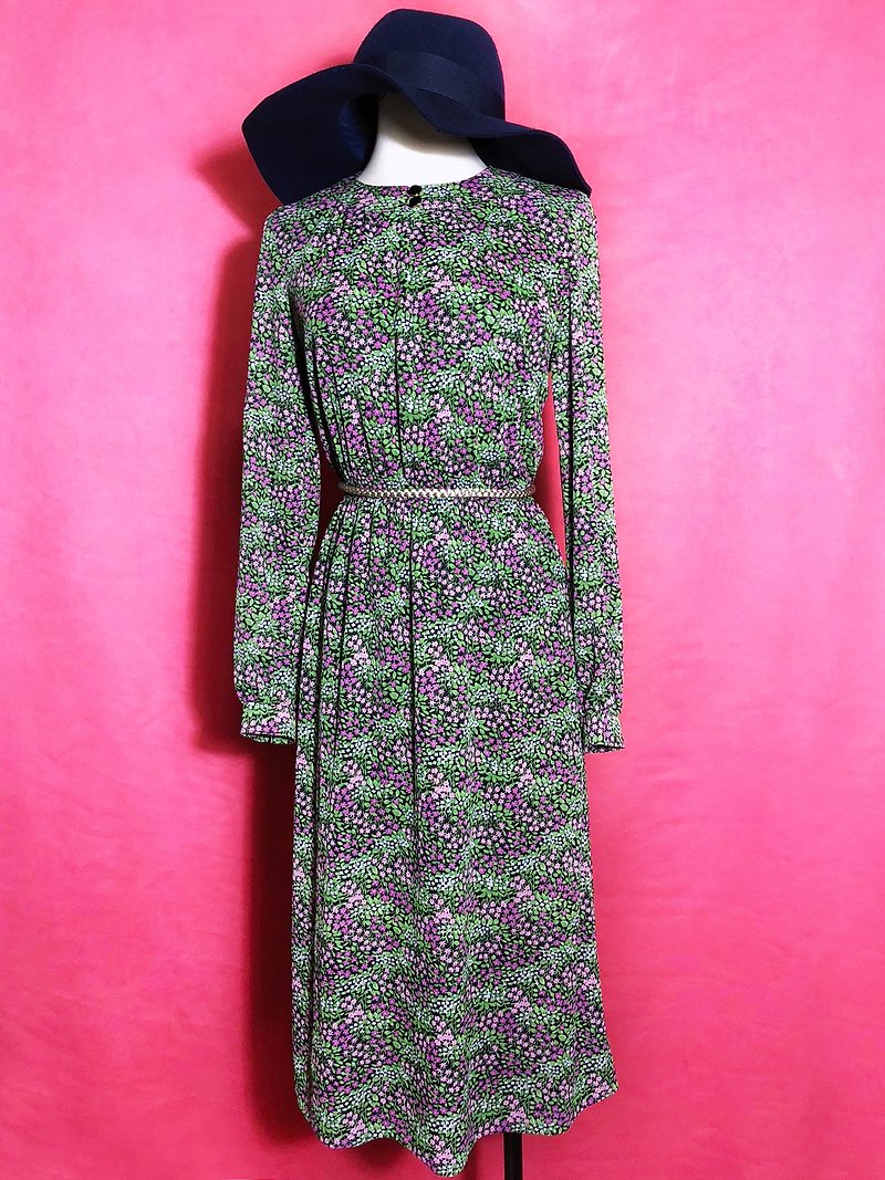 Flower long-sleeved vintage dress / brought back to VINTAGE abroad - One Piece Dresses - Polyester Multicolor