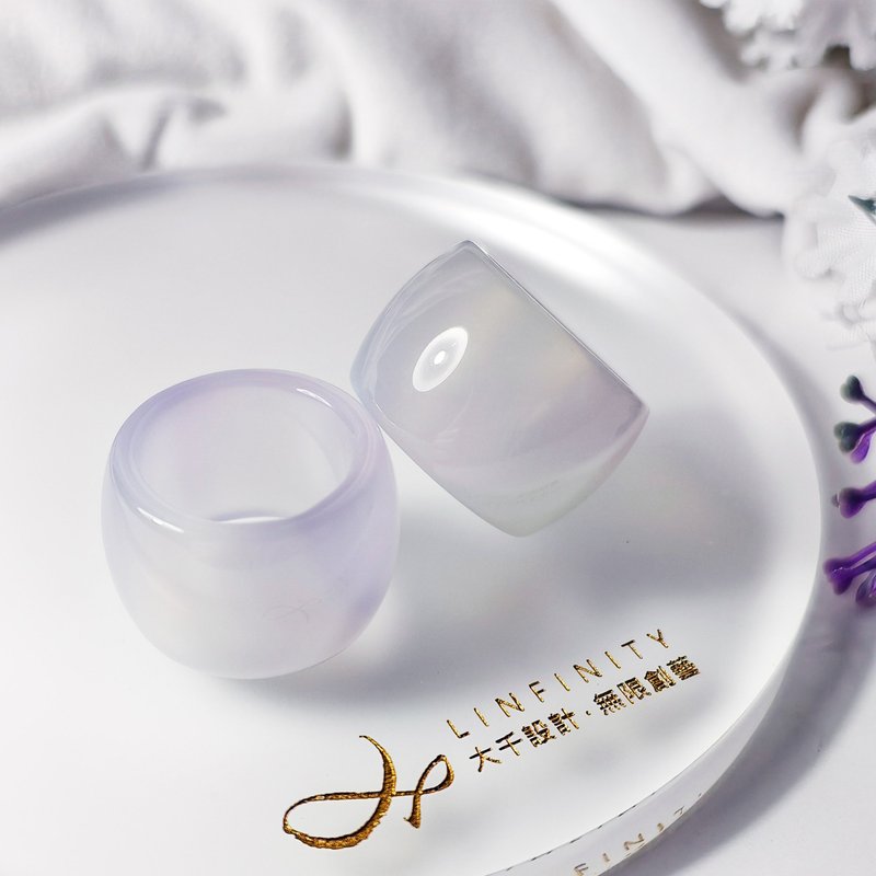 Top-grade Ice-type White Chalcedony Agate With Purple Attracting Wealth Large Gemstone Thumb Ring Ring Collection Gift - General Rings - Gemstone Purple