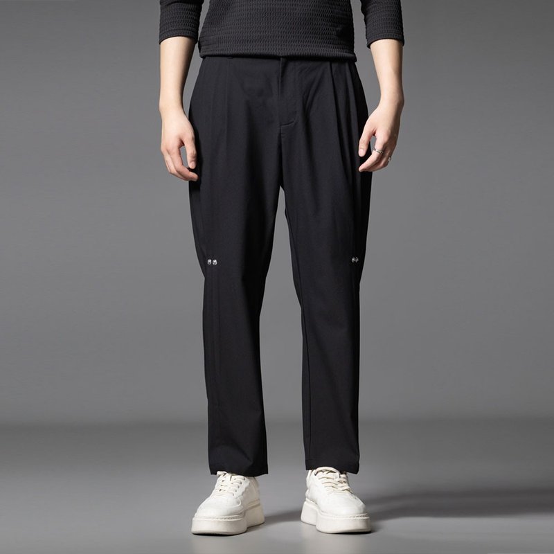 秋季休閑九分褲 男士垂感直筒褲子 - 男長褲/休閒褲 - 聚酯纖維 黑色