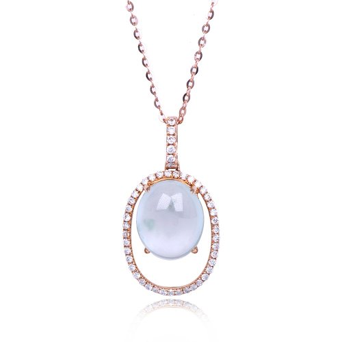 正佳珠寶 Gemsrich Jewelry 【正佳珠寶】翡翠 白冰玻璃種 螢光蛋面吊墜 天然A貨翡翠吊墜 18K