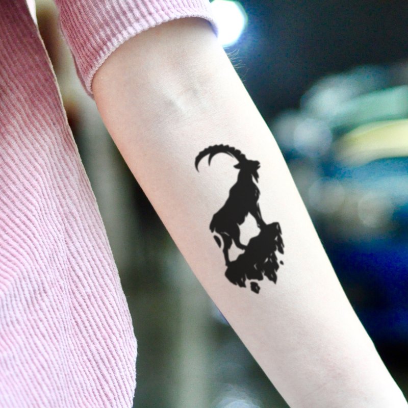 Mountain Goat Temporary Tattoo Sticker (Set of 2) - OhMyTat - Temporary Tattoos - Paper Black