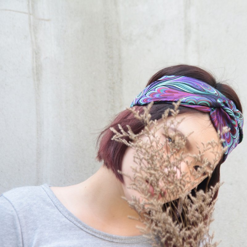 Fog / fluorescent cyan, purple, magenta / manual cross elastic headband - Hair Accessories - Polyester Purple