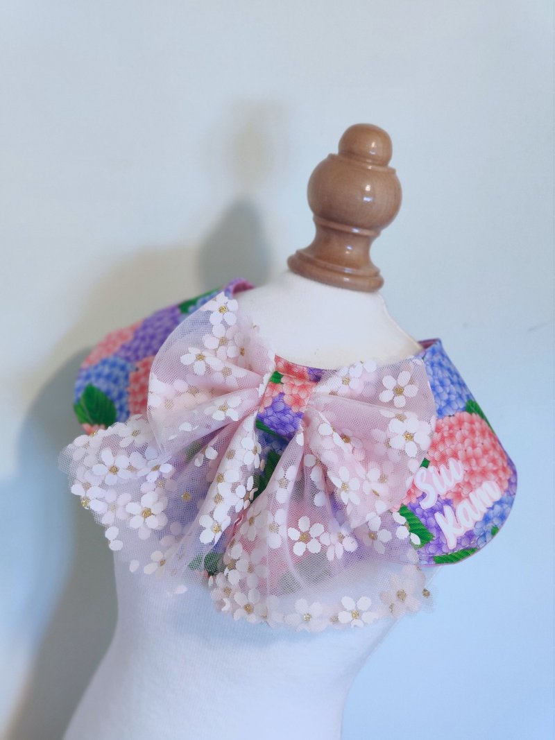 彩色花花 蕾絲蝴蝶結造型頸飾 頸項 collar 可加名字 - 寵物衣服 - 棉．麻 粉紅色