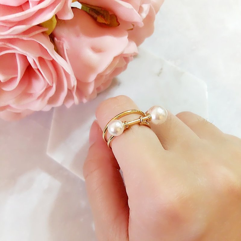 ::甜蜜邂逅系列:: 甜蜜浪漫仿珍珠可調節戒指 Adjustable Ring - 戒指 - 其他材質 金色